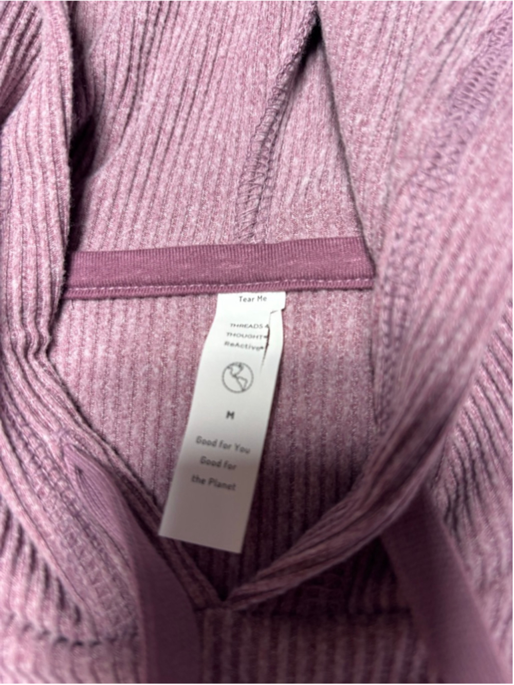 NWT Threads 4 Thought Cozy ReActive Ribbed Cropped Heathered Purple Hoodie SZ M - Picture 6 of 7